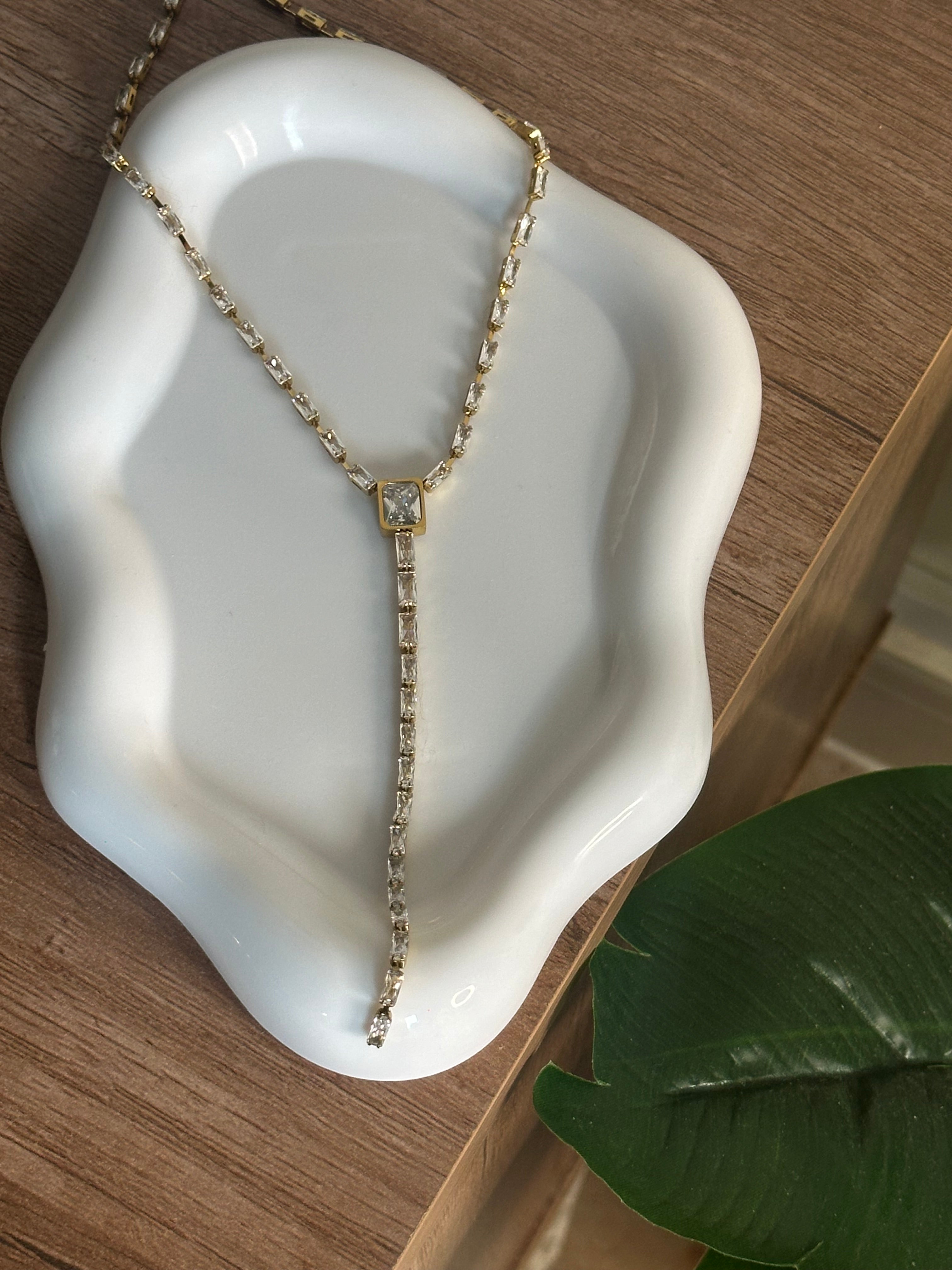 Crystal Fall Drop Down Necklace