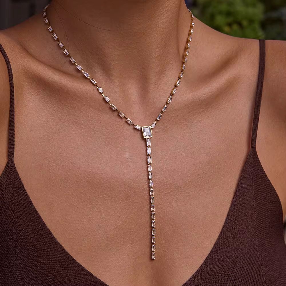 Crystal Fall Drop Down Necklace