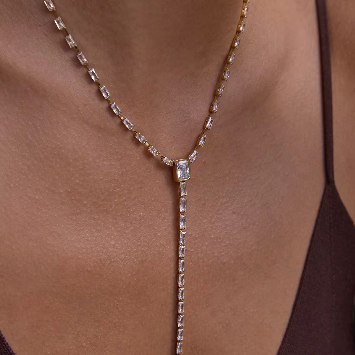Crystal Fall Drop Down Necklace