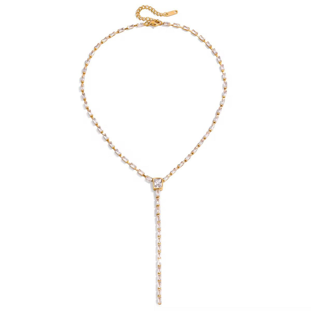 Crystal Fall Drop Down Necklace