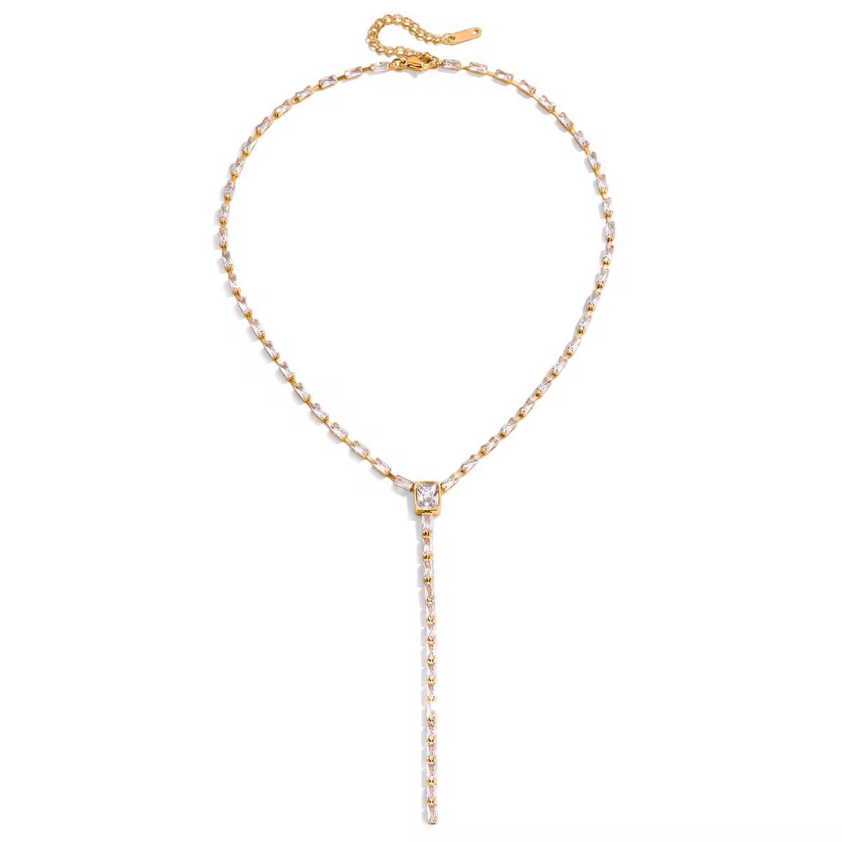 Crystal Fall Drop Down Necklace