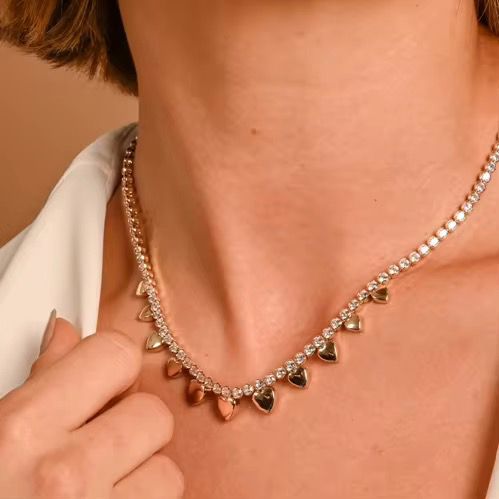 Luna – Gold Heart Drop Tennis Necklace