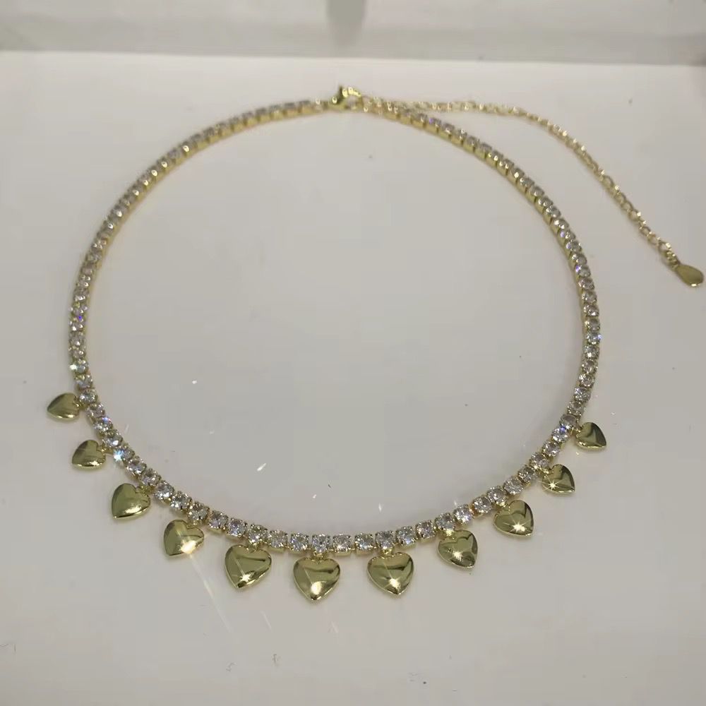 Luna – Gold Heart Drop Tennis Necklace