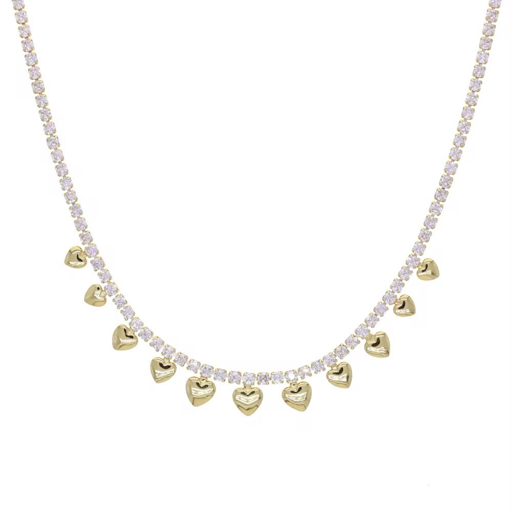 Luna – Gold Heart Drop Tennis Necklace